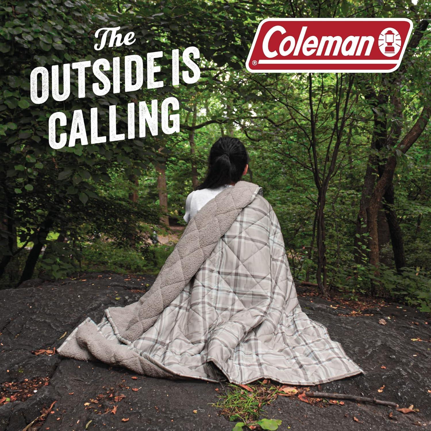 imageCathay Home Coleman Indoor Outdoor Reversible Water Resistant and Sherpa Throw Blanket 50x60 Inch Light BlueTaupe