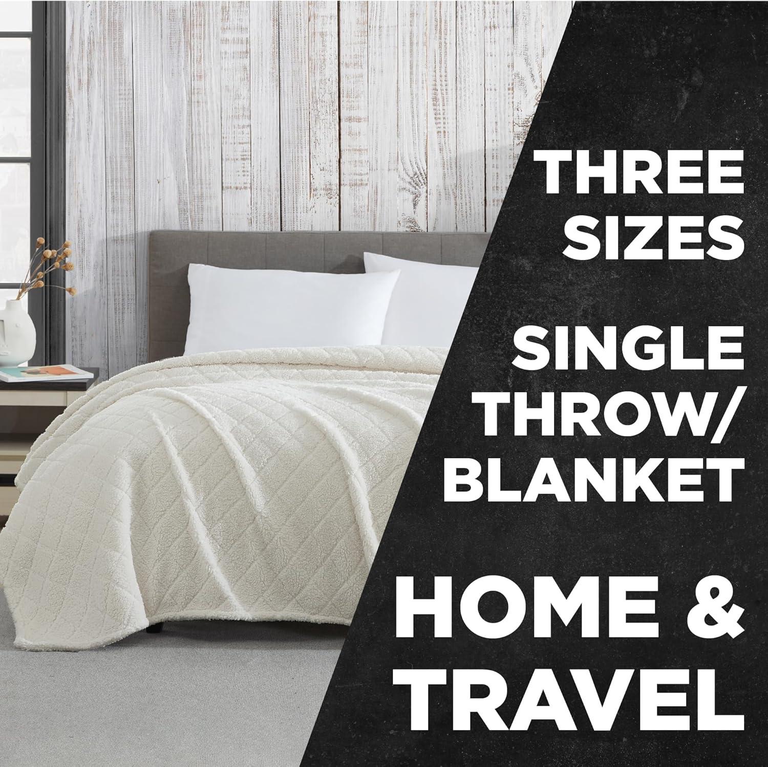 imageCathay Home Coleman Oversize Diamond Quilted Teddy Sherpa Fleece Throw BlanketBedspread  Home Sofa Couch Outdoor Travel Stadium Sports Camping Hiking  Indigo FullQueen 90quotx90quotOff White