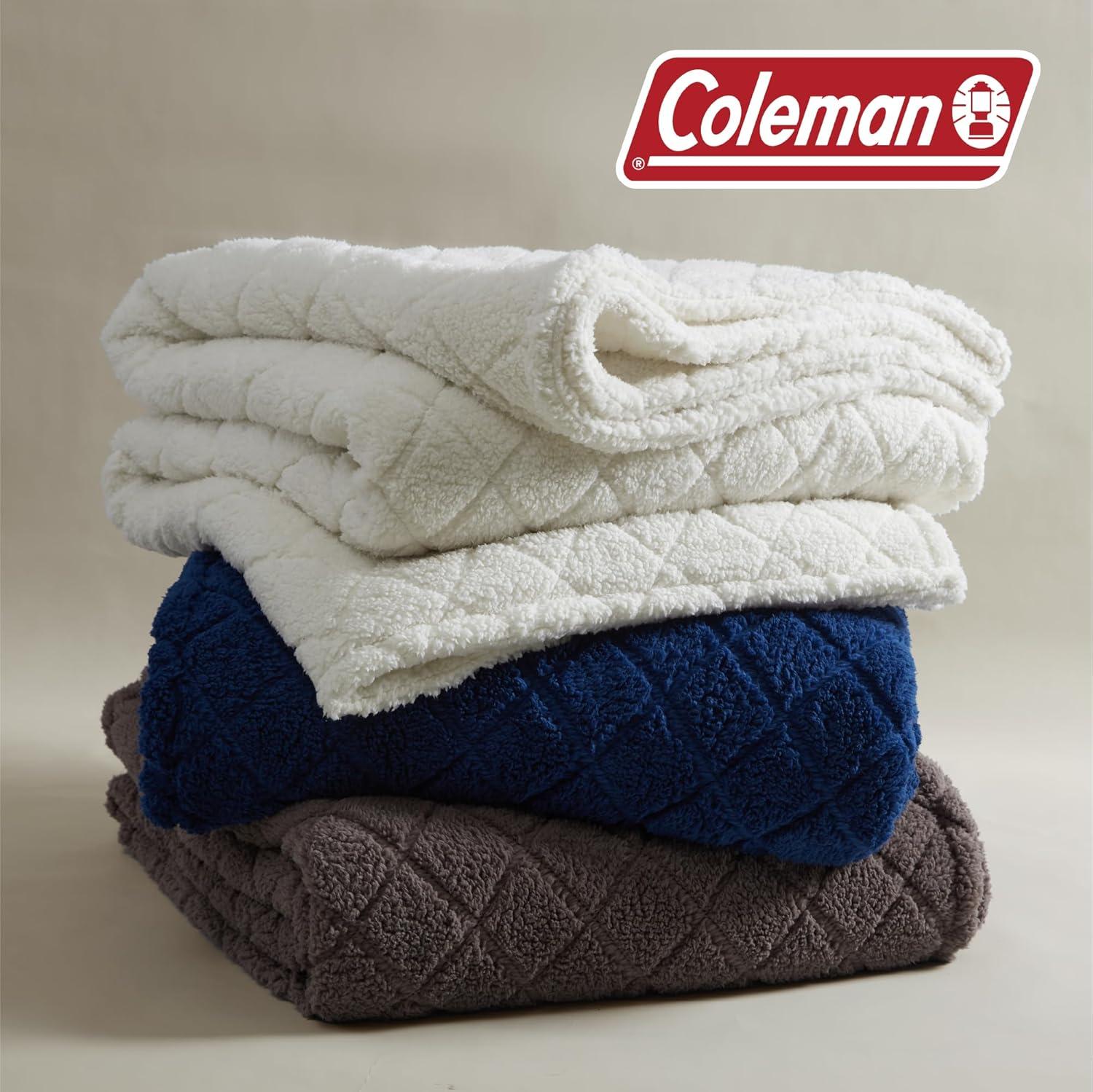 imageCathay Home Coleman Oversize Diamond Quilted Teddy Sherpa Fleece Throw BlanketBedspread  Home Sofa Couch Outdoor Travel Stadium Sports Camping Hiking  Indigo FullQueen 90quotx90quotOff White