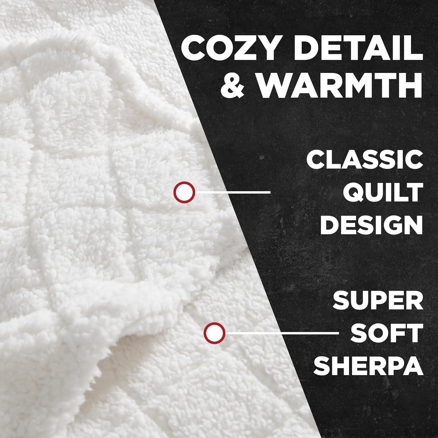 imageCathay Home Coleman Oversize Diamond Quilted Teddy Sherpa Fleece Throw BlanketBedspread  Home Sofa Couch Outdoor Travel Stadium Sports Camping Hiking  Indigo FullQueen 90quotx90quotOff White