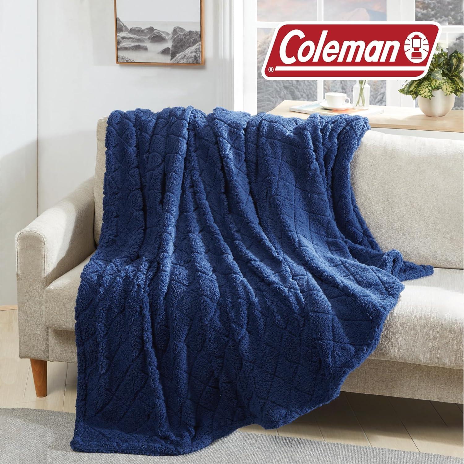 imageCathay Home Coleman Oversize Diamond Quilted Teddy Sherpa Fleece Throw BlanketBedspread  Home Sofa Couch Outdoor Travel Stadium Sports Camping Hiking  Indigo FullQueen 90quotx90quotIndigo