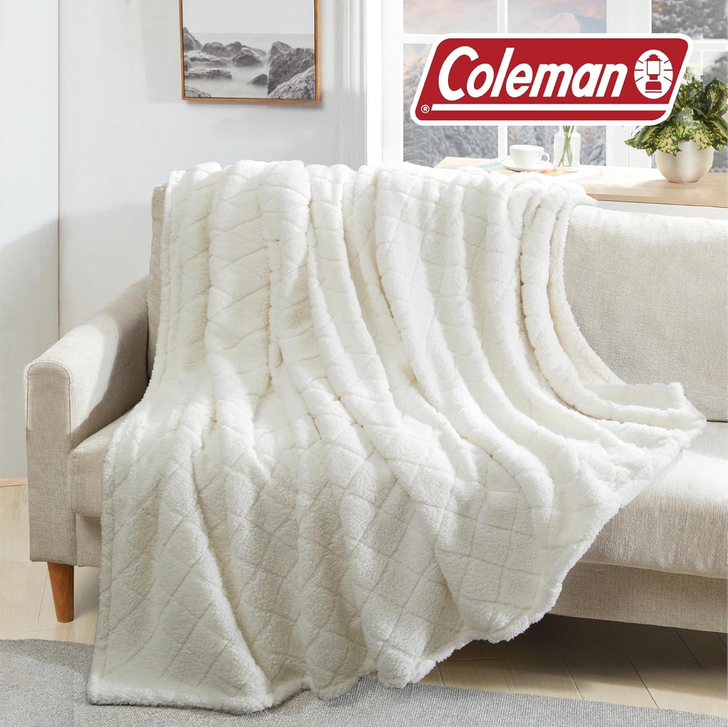 imageCathay Home Coleman Oversize Diamond Quilted Teddy Sherpa Fleece Throw BlanketBedspread  Home Sofa Couch Outdoor Travel Stadium Sports Camping Hiking  Indigo FullQueen 90quotx90quotOff White