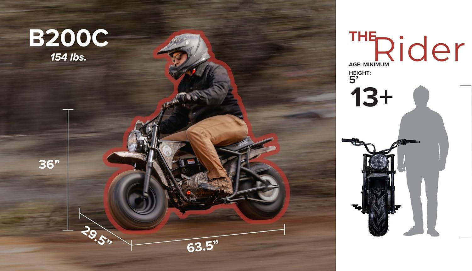 imageColeman Powersports B200C 196cc Gas Powered Camo Minibike for Kids and Adults 1Cylinder 4Stroke 23 Mph 200 lbs Maximum Load Ideal for OffRoad and Trail Riding