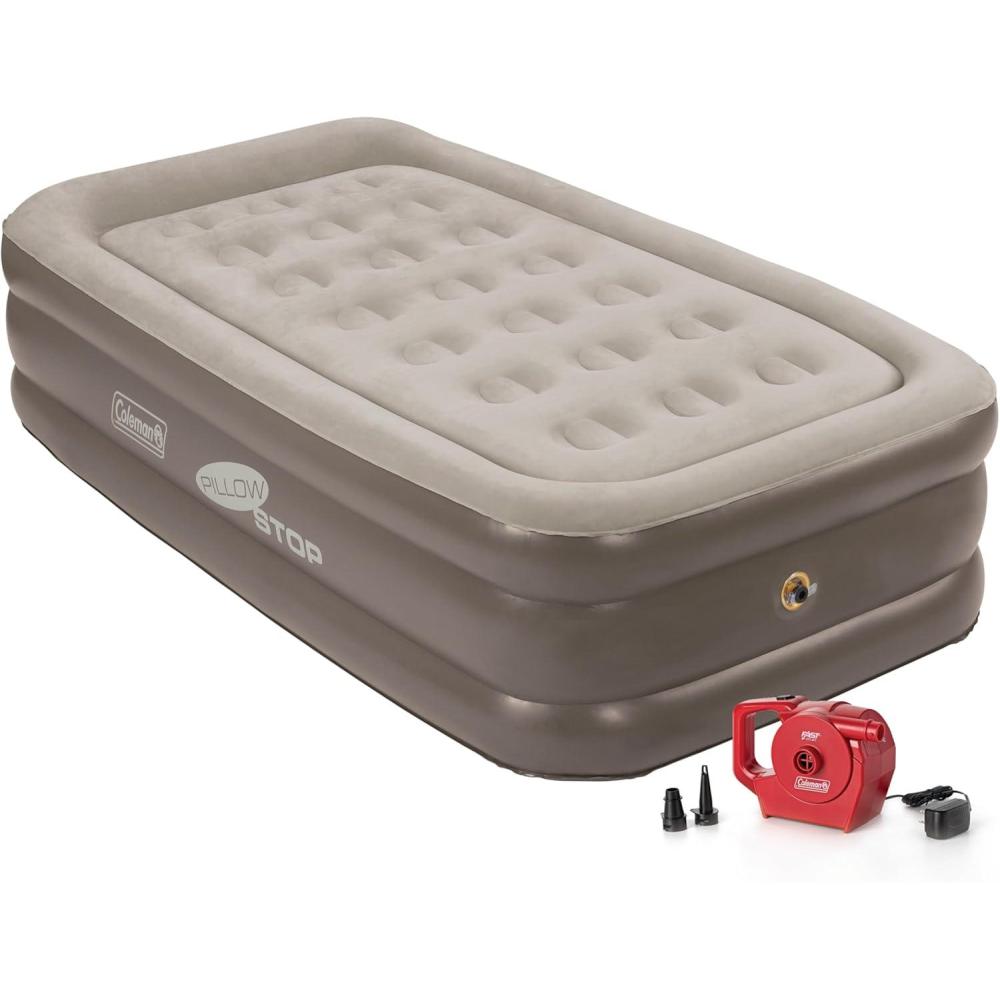 imageColeman SupportRest DoubleHigh 18quot Twin Air Mattress  Indoor and Outdoor Raised Airbed with 120V Rechargeable Air Pump  Blow Up Air Mattress for Camping