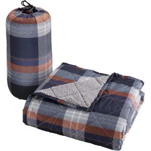 imageCathay Home Coleman Indoor Outdoor Reversible Water Resistant and Sherpa Throw Blanket 50x60 Inch Light BlueNavy