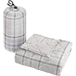 imageCathay Home Coleman Indoor Outdoor Reversible Water Resistant and Sherpa Throw Blanket 50x60 Inch Light BlueTaupe