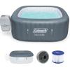 imageColeman Atlantis AirJet Large Square 4 to 6 Person Inflatable Hot Tub Portable Outdoor Spa with 140 AirJets and EnergySense Cover BlueGray