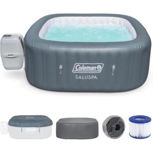 imageColeman Atlantis AirJet Large Square 4 to 6 Person Inflatable Hot Tub Portable Outdoor Spa with 140 AirJets and EnergySense Cover BlueGray