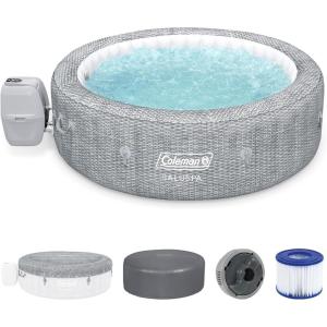 imageColeman SaluSpa AirJet 7 Person Inflatable Hot Tub Round Portable Outdoor Spa with 180 Soothing AirJets and Insulated Cover Gray Sicily StandardSicily EnergySense