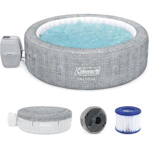 imageColeman SaluSpa AirJet 7 Person Inflatable Hot Tub Round Portable Outdoor Spa with 180 Soothing AirJets and Insulated Cover Gray Sicily StandardSicily Standard