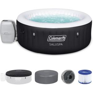 imageColeman SaluSpa Ponderosa AirJet 2 to 4 Person Inflatable Hot Tub Round Portable Outdoor Spa with 120 Soothing Jets with Cover OrangeBlack