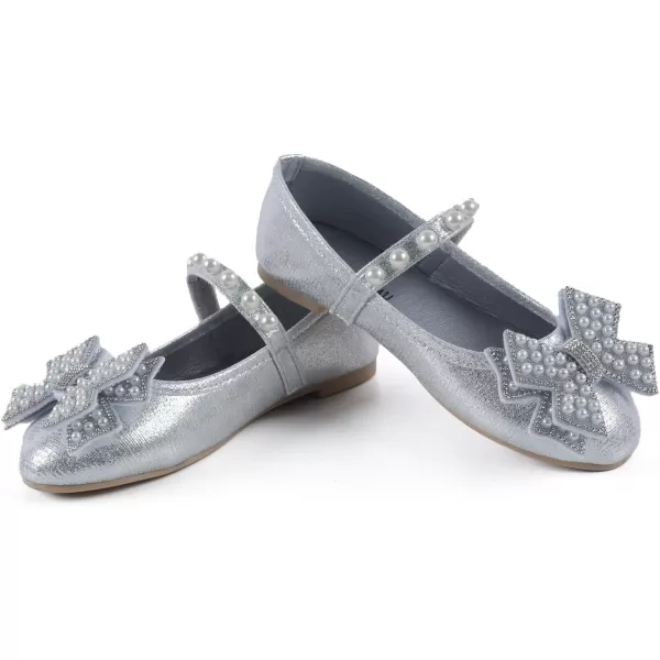 ADAMUMU Girls Dress Shoes Cute Bow Mary Jane Shoes Ballerina Flats with Satin Ankle Tie,Flower Girls for Wedding Sparkly Birthday Party or School Daily Dress Up