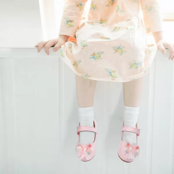 ADAMUMU Girls Dress Shoes Cute Bow Mary Jane Shoes Ballerina Flats with Satin Ankle Tie,Flower Girls for Wedding Sparkly Birthday Party or School Daily Dress Up
