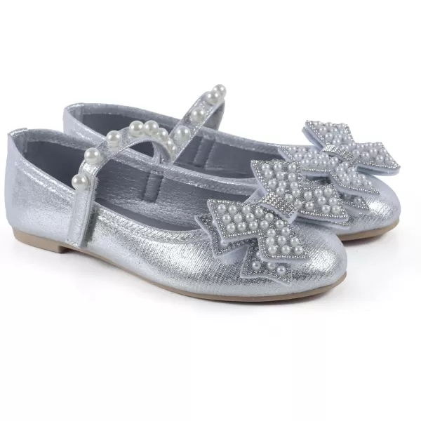 ADAMUMU Girls Dress Shoes Cute Bow Mary Jane Shoes Ballerina Flats with Satin Ankle Tie,Flower Girls for Wedding Sparkly Birthday Party or School Daily Dress Up