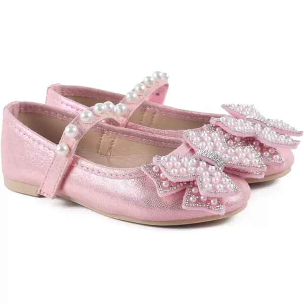 ADAMUMU Girls Dress Shoes Cute Bow Mary Jane Shoes Ballerina Flats with Satin Ankle Tie,Flower Girls for Wedding Sparkly Birthday Party or School Daily Dress Up