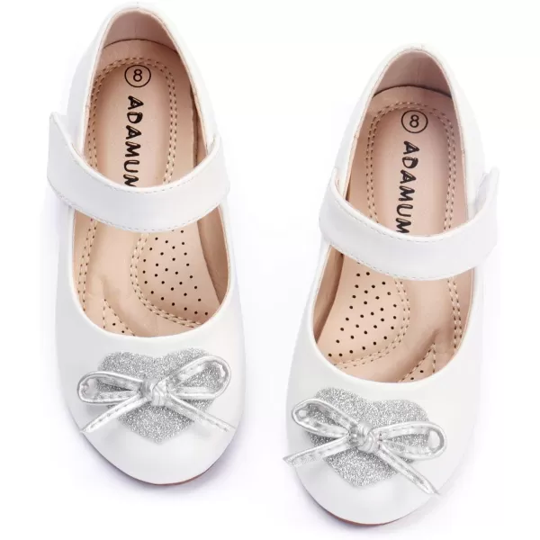 ADAMUMU Girls Dress Shoes Cute Bow Mary Jane Shoes Ballerina Flats with Satin Ankle Tie,Flower Girls for Wedding Sparkly Birthday Party or School Daily Dress Up