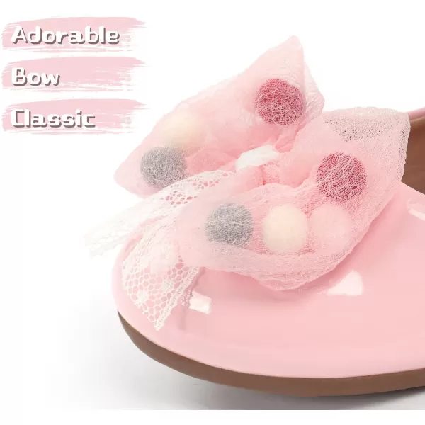 ADAMUMU Girls Dress Shoes Cute Bow Mary Jane Shoes Ballerina Flats with Satin Ankle Tie,Flower Girls for Wedding Sparkly Birthday Party or School Daily Dress Up