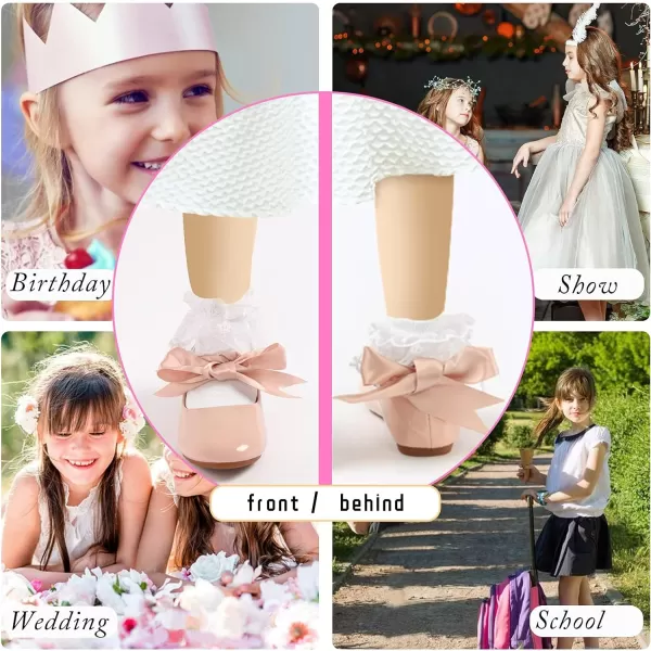 ADAMUMU Girls Dress Shoes Cute Bow Mary Jane Shoes Ballerina Flats with Satin Ankle Tie,Flower Girls for Wedding Sparkly Birthday Party or School Daily Dress Up