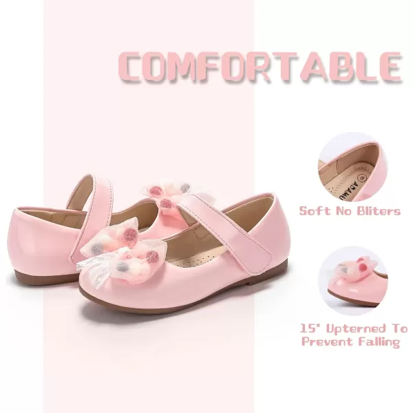 ADAMUMU Girls Dress Shoes Cute Bow Mary Jane Shoes Ballerina Flats with Satin Ankle Tie,Flower Girls for Wedding Sparkly Birthday Party or School Daily Dress Up