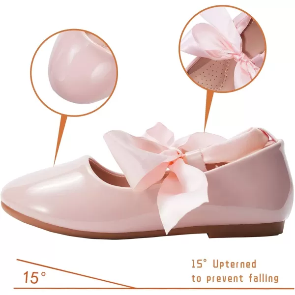 ADAMUMU Girls Dress Shoes Cute Bow Mary Jane Shoes Ballerina Flats with Satin Ankle Tie,Flower Girls for Wedding Sparkly Birthday Party or School Daily Dress Up