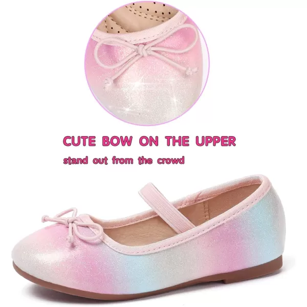 ADAMUMU Girls Dress Shoes Cute Bow Mary Jane Shoes Ballerina Flats with Satin Ankle Tie,Flower Girls for Wedding Sparkly Birthday Party or School Daily Dress Up