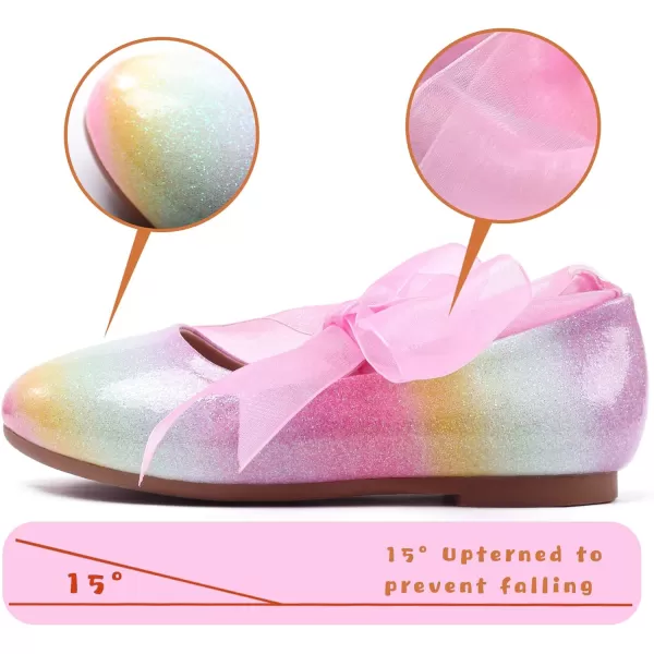 ADAMUMU Girls Dress Shoes Cute Bow Mary Jane Shoes Ballerina Flats with Satin Ankle Tie,Flower Girls for Wedding Sparkly Birthday Party or School Daily Dress Up