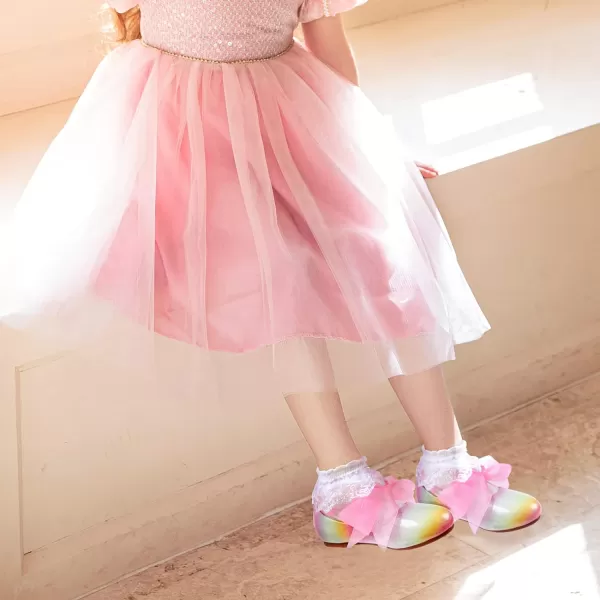 ADAMUMU Girls Dress Shoes Cute Bow Mary Jane Shoes Ballerina Flats with Satin Ankle Tie,Flower Girls for Wedding Sparkly Birthday Party or School Daily Dress Up
