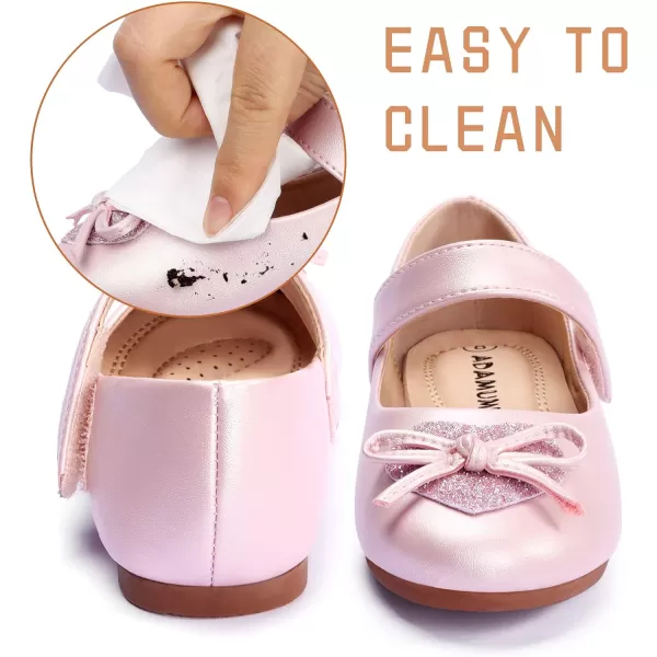 ADAMUMU Girls Dress Shoes Cute Bow Mary Jane Shoes Ballerina Flats with Satin Ankle Tie,Flower Girls for Wedding Sparkly Birthday Party or School Daily Dress Up