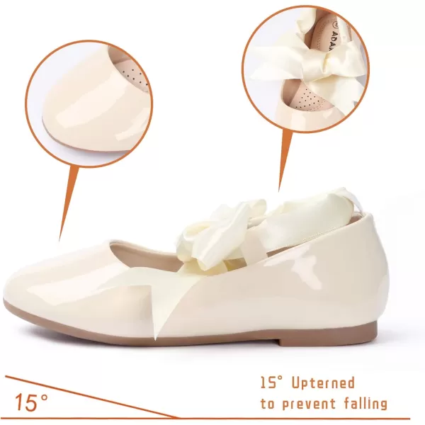 ADAMUMU Girls Dress Shoes Cute Bow Mary Jane Shoes Ballerina Flats with Satin Ankle Tie,Flower Girls for Wedding Sparkly Birthday Party or School Daily Dress Up