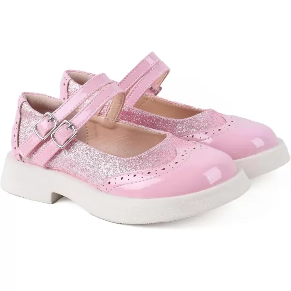 ADAMUMU Girls Dress Shoes Cute Bow Mary Jane Shoes Ballerina Flats with Satin Ankle Tie,Flower Girls for Wedding Sparkly Birthday Party or School Daily Dress Up