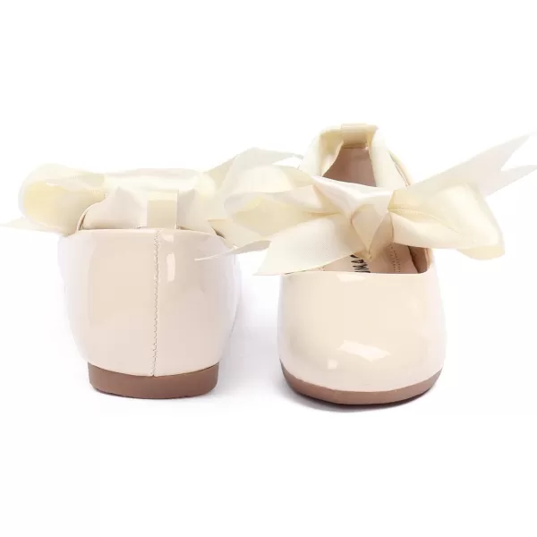 ADAMUMU Girls Dress Shoes Cute Bow Mary Jane Shoes Ballerina Flats with Satin Ankle Tie,Flower Girls for Wedding Sparkly Birthday Party or School Daily Dress Up