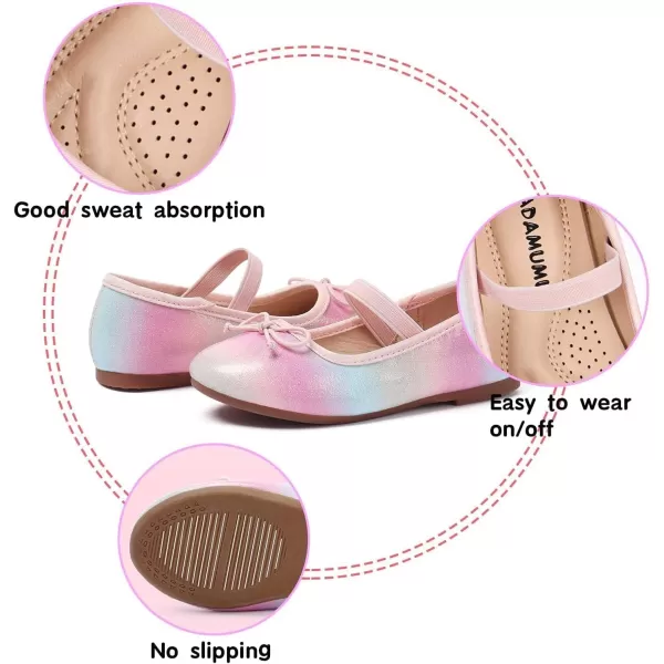 ADAMUMU Girls Dress Shoes Cute Bow Mary Jane Shoes Ballerina Flats with Satin Ankle Tie,Flower Girls for Wedding Sparkly Birthday Party or School Daily Dress Up