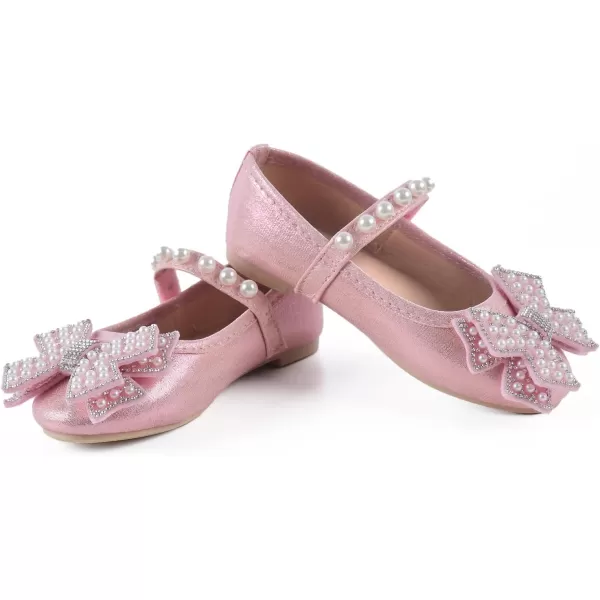 ADAMUMU Girls Dress Shoes Cute Bow Mary Jane Shoes Ballerina Flats with Satin Ankle Tie,Flower Girls for Wedding Sparkly Birthday Party or School Daily Dress Up