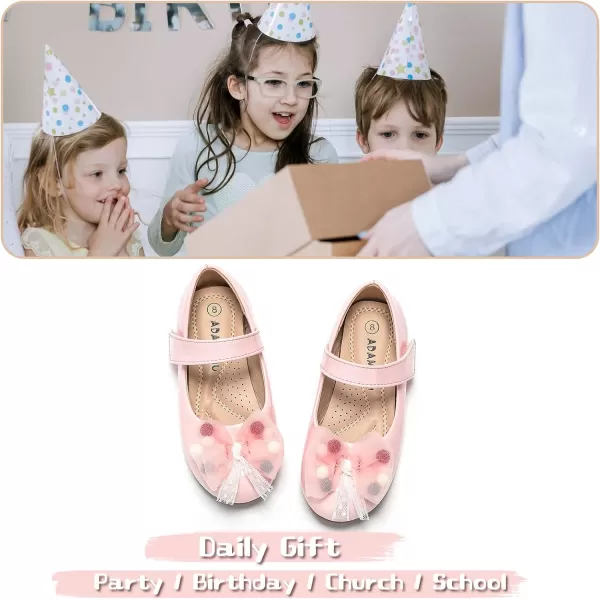 ADAMUMU Girls Dress Shoes Cute Bow Mary Jane Shoes Ballerina Flats with Satin Ankle Tie,Flower Girls for Wedding Sparkly Birthday Party or School Daily Dress Up