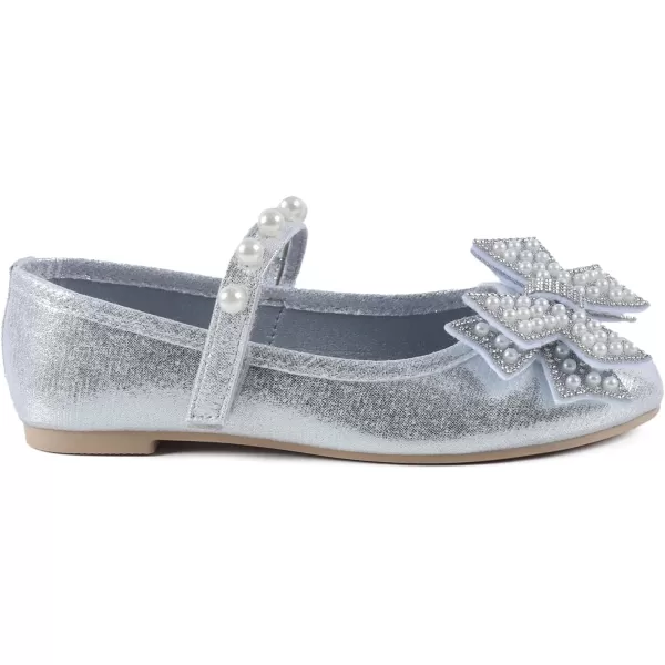 ADAMUMU Girls Dress Shoes Cute Bow Mary Jane Shoes Ballerina Flats with Satin Ankle Tie,Flower Girls for Wedding Sparkly Birthday Party or School Daily Dress Up