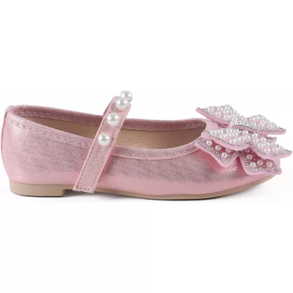 ADAMUMU Girls Dress Shoes Cute Bow Mary Jane Shoes Ballerina Flats with Satin Ankle Tie,Flower Girls for Wedding Sparkly Birthday Party or School Daily Dress Up
