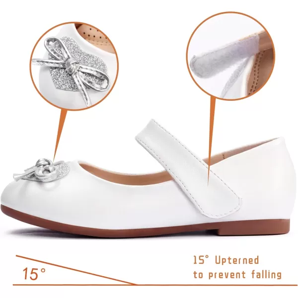 ADAMUMU Girls Dress Shoes Cute Bow Mary Jane Shoes Ballerina Flats with Satin Ankle Tie,Flower Girls for Wedding Sparkly Birthday Party or School Daily Dress Up