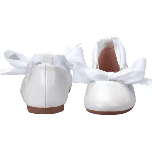 ADAMUMU Girls Dress Shoes Cute Bow Mary Jane Shoes Ballerina Flats with Satin Ankle Tie,Flower Girls for Wedding Sparkly Birthday Party or School Daily Dress Up