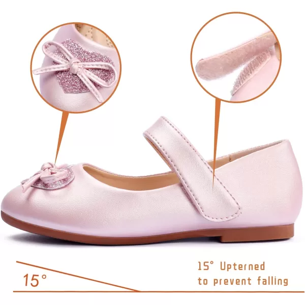 ADAMUMU Girls Dress Shoes Cute Bow Mary Jane Shoes Ballerina Flats with Satin Ankle Tie,Flower Girls for Wedding Sparkly Birthday Party or School Daily Dress Up