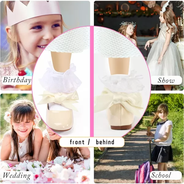 ADAMUMU Girls Dress Shoes Cute Bow Mary Jane Shoes Ballerina Flats with Satin Ankle Tie,Flower Girls for Wedding Sparkly Birthday Party or School Daily Dress Up