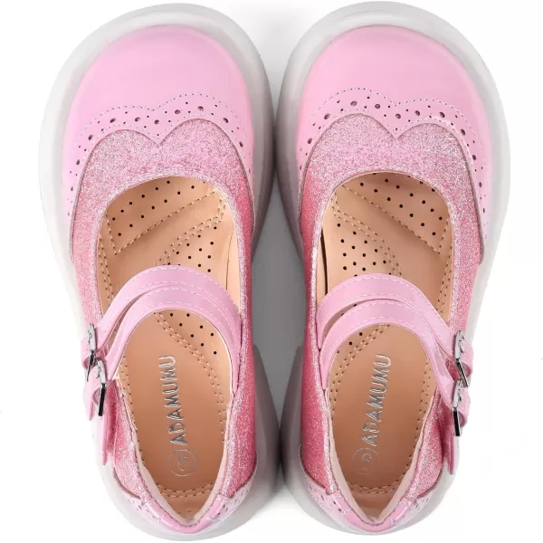 ADAMUMU Girls Dress Shoes Cute Bow Mary Jane Shoes Ballerina Flats with Satin Ankle Tie,Flower Girls for Wedding Sparkly Birthday Party or School Daily Dress Up