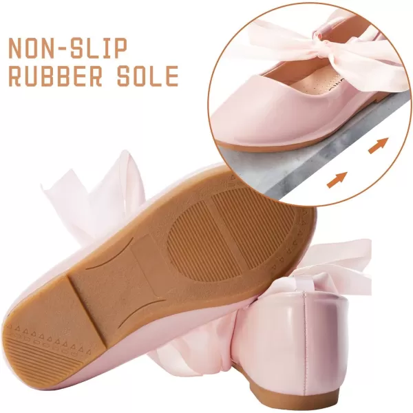 ADAMUMU Girls Dress Shoes Cute Bow Mary Jane Shoes Ballerina Flats with Satin Ankle Tie,Flower Girls for Wedding Sparkly Birthday Party or School Daily Dress Up