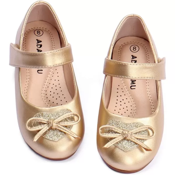 ADAMUMU Girls Dress Shoes Cute Bow Mary Jane Shoes Ballerina Flats with Satin Ankle Tie,Flower Girls for Wedding Sparkly Birthday Party or School Daily Dress Up