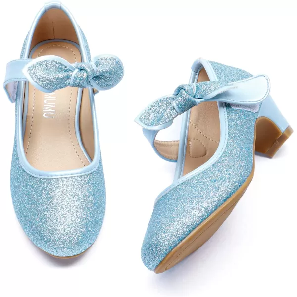 ADAMUMU Girls Dress Shoes Princess High Heel Mary Jane Glitter Shoes in Wedding Party for Toddler Little Big Girl with Bowknot Flower Velcro