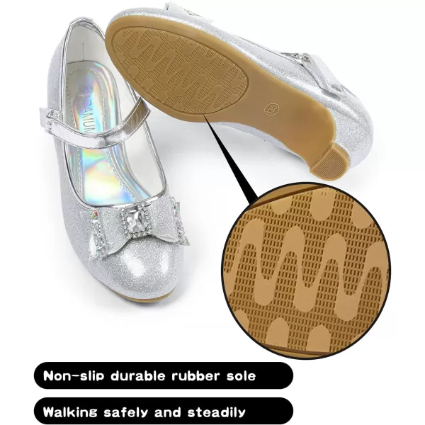 ADAMUMU Girls Dress Shoes Princess High Heel Mary Jane Glitter Shoes in Wedding Party for Toddler Little Big Girl with Bowknot Flower Velcro