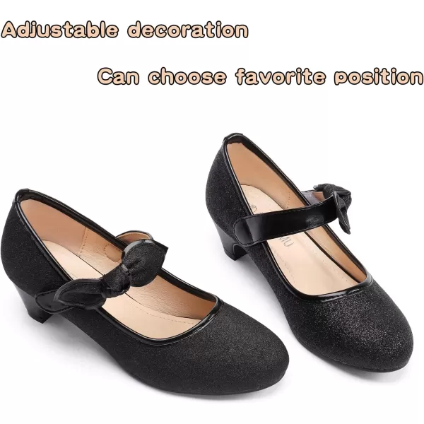 ADAMUMU Girls Dress Shoes Princess High Heel Mary Jane Glitter Shoes in Wedding Party for Toddler Little Big Girl with Bowknot Flower Velcro