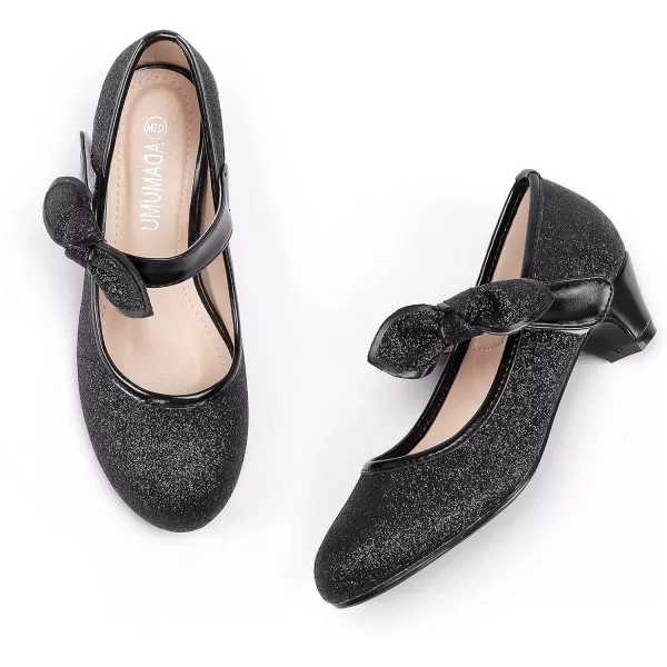 ADAMUMU Girls Dress Shoes Princess High Heel Mary Jane Glitter Shoes in Wedding Party for Toddler Little Big Girl with Bowknot Flower Velcro