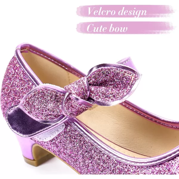 ADAMUMU Girls Dress Shoes Princess High Heel Mary Jane Glitter Shoes in Wedding Party for Toddler Little Big Girl with Bowknot Flower Velcro