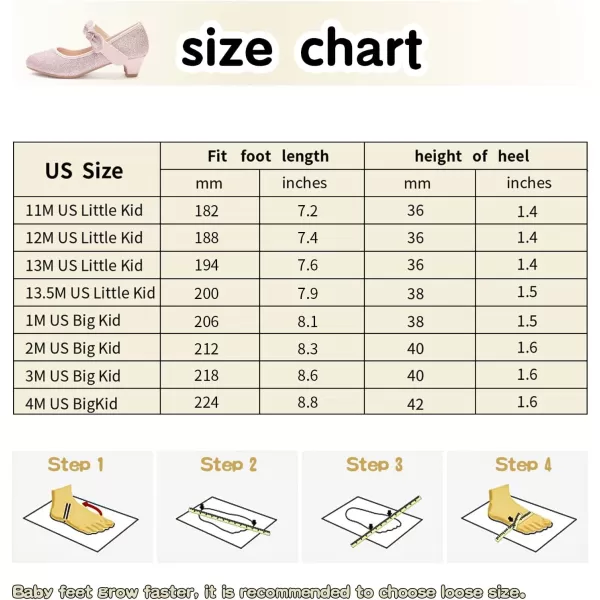 ADAMUMU Girls Dress Shoes Princess High Heel Mary Jane Glitter Shoes in Wedding Party for Toddler Little Big Girl with Bowknot Flower Velcro