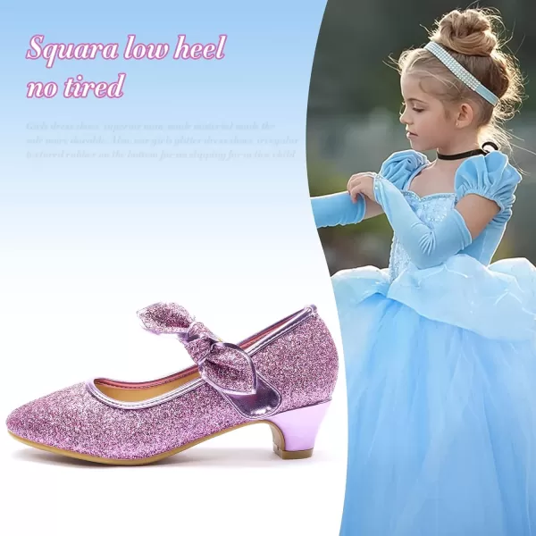 ADAMUMU Girls Dress Shoes Princess High Heel Mary Jane Glitter Shoes in Wedding Party for Toddler Little Big Girl with Bowknot Flower Velcro